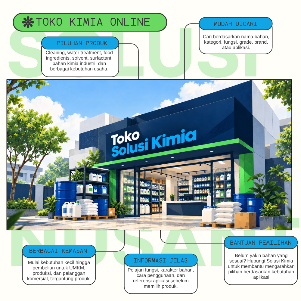 Toko Kimia Online Solusi Kimia dengan penjelasan pilihan produk, pencarian, kemasan, informasi, dan bantuan pemilihan