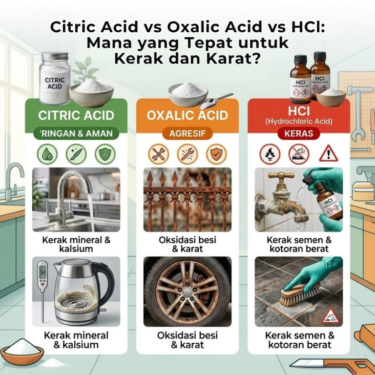 Citric Acid vs Oxalic Acid vs HCl Mana yang Tepat untuk Kerak dan Karat
