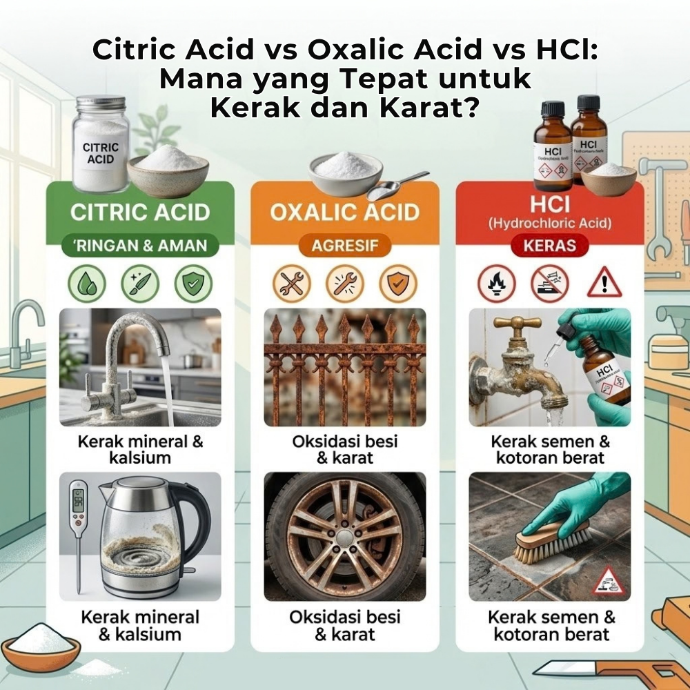 Citric Acid vs Oxalic Acid vs HCl Mana yang Tepat untuk Kerak dan Karat