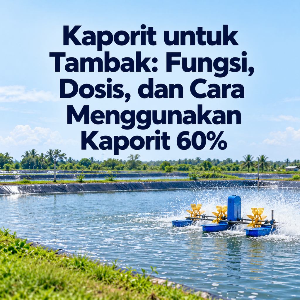 Kaporit untuk tambak: fungsi, dosis, dan cara menggunakan Kaporit 60%, ilustrasi tambak dengan kincir air