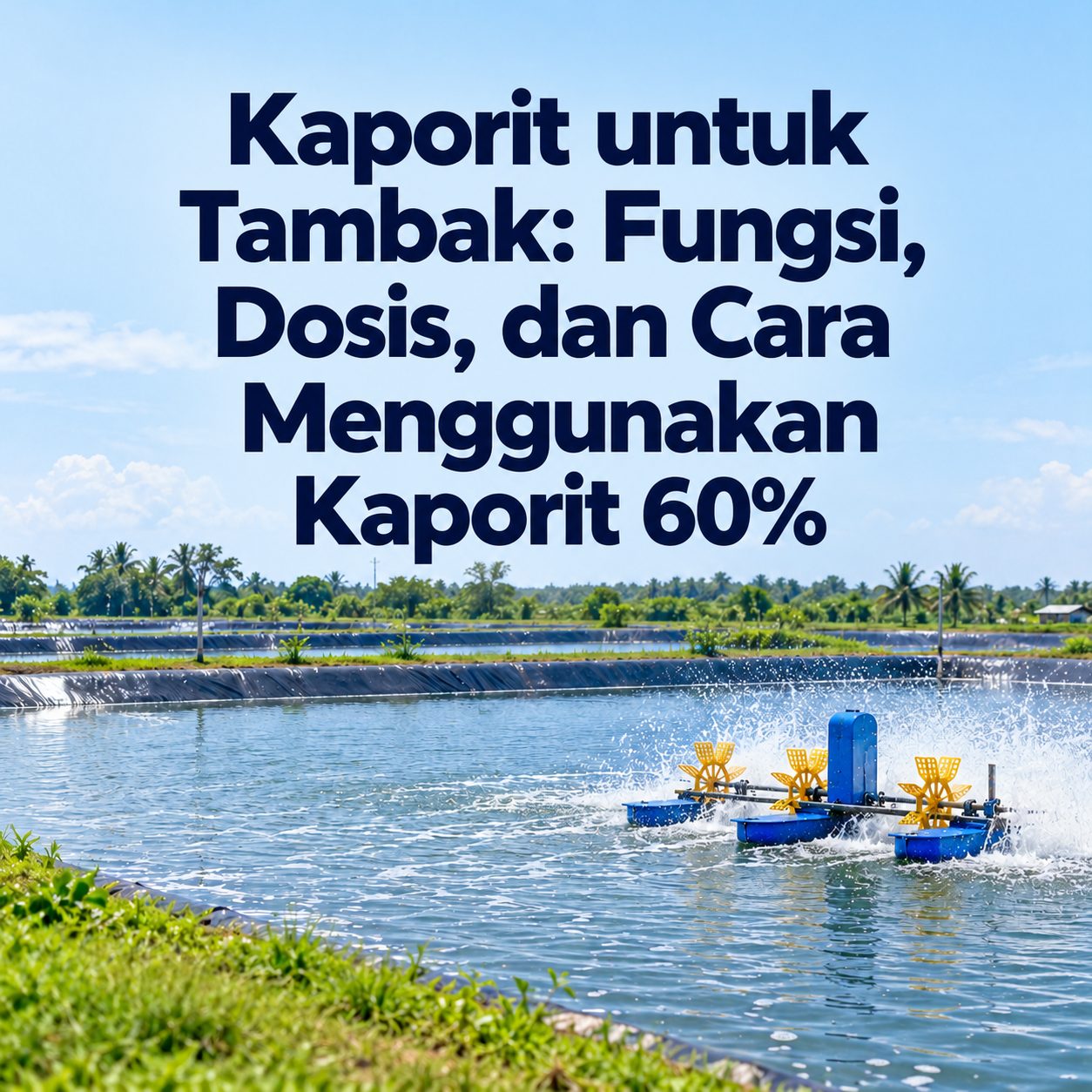 Kaporit untuk tambak: fungsi, dosis, dan cara menggunakan Kaporit 60%, ilustrasi tambak dengan kincir air